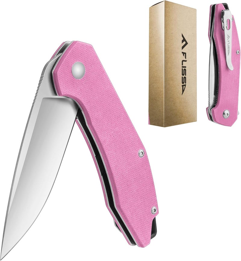 FLISSA Pocket Knife, Folding Tactical Knife with G10 Handle, D2 Blade, Liner Lock, Pocket Clip, EDC Knife for Hiking, Camping, Survival, Indoor and Outdoor Activities(Pink) - Image 1